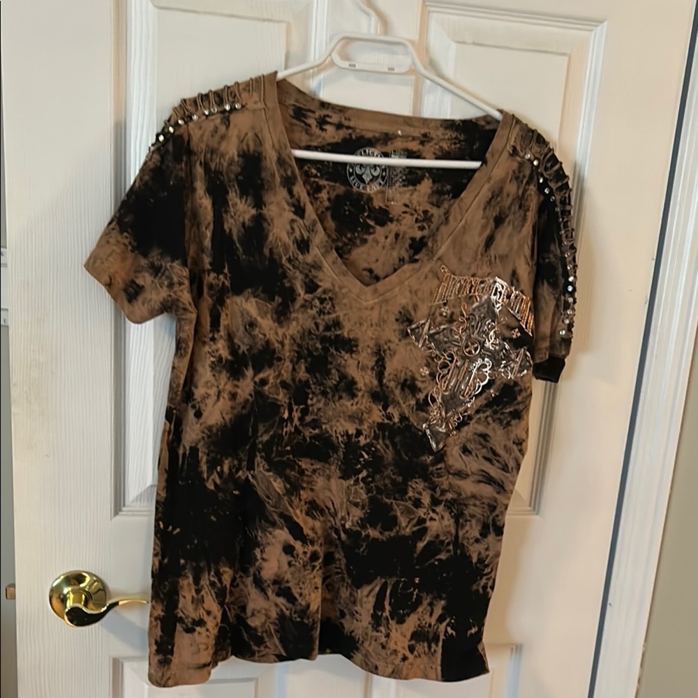 Affliction Brown and Black Graphic Embellished Tee